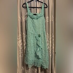 Elegant Teal Sleeveless Dress with Ruffle Detail